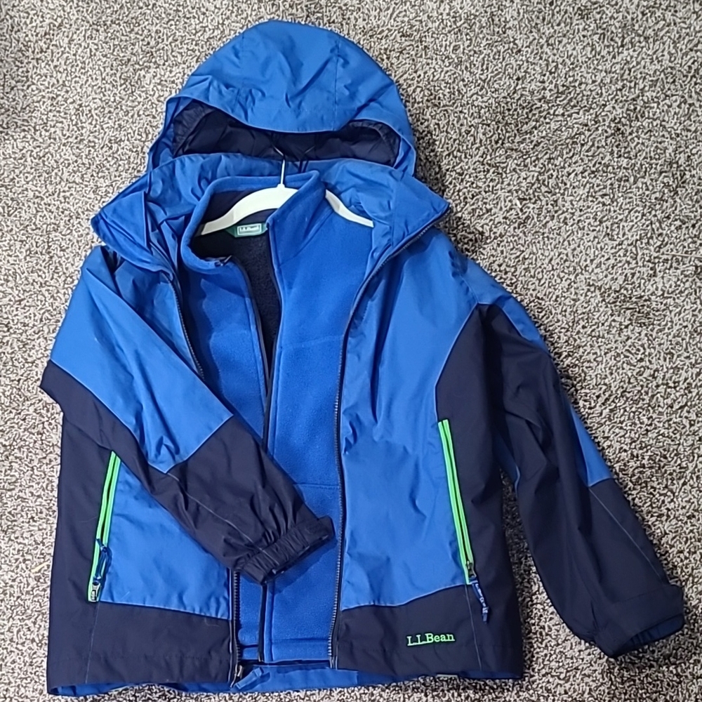 Kids L.L. Bean 3 in 1 Vibrant Blue Raincoat with detachable Hood